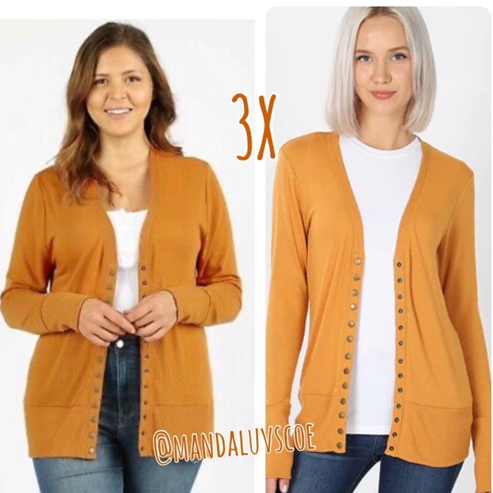 ⭐️Plus Size Snap Front Cardigan Golden Mustard Yellow